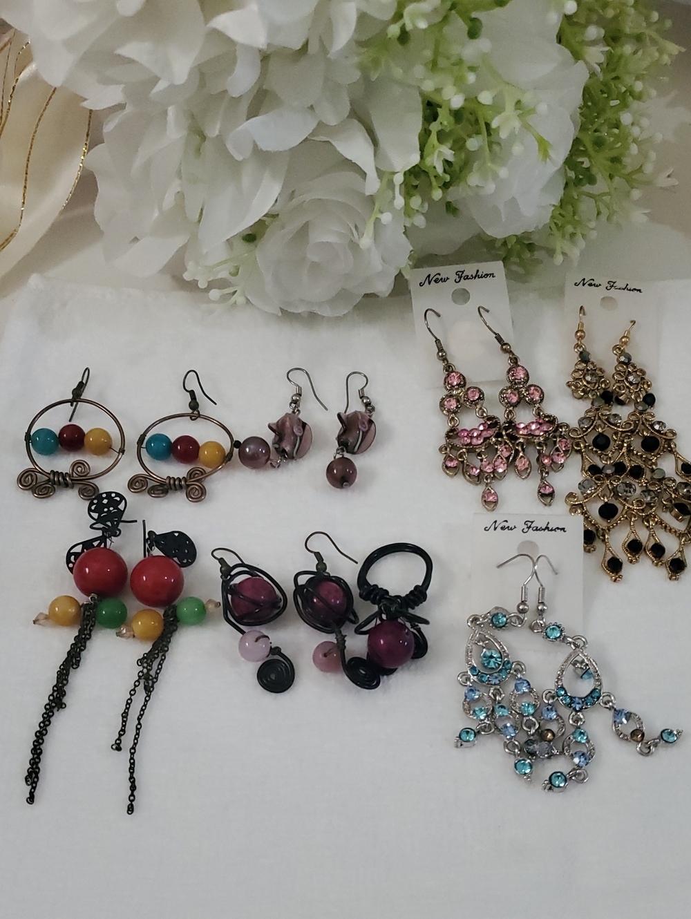 6 For 15 ! Bohemian.. Pink Bead Wire-Wrap Earrings And New Fashion 2 Earring